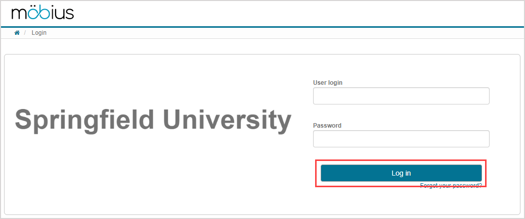 Sample login page highlighting the "Log in" button after the "Password" field.